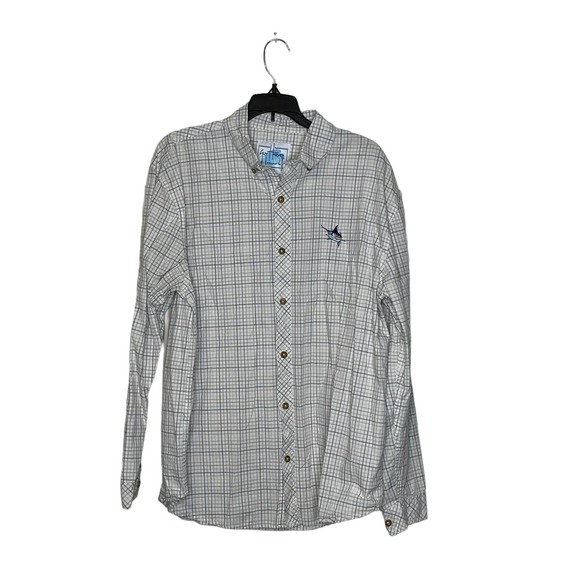Guy Harvey Other - Guy‎ Harvey Shirt Size Large White With Yellow Black Brown Check Mens Cotton LS
